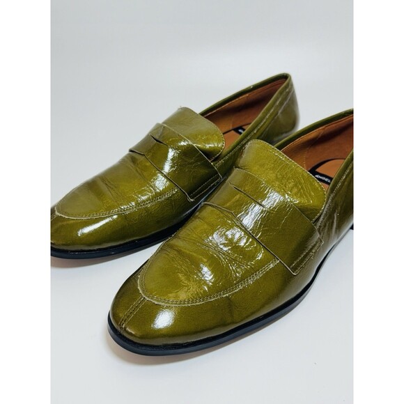 Angel Alarcon Patent Leather Square-Toe Flats moccasins OLIVE  Size 41/10 - Picture 8 of 15